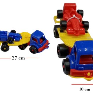 CAMION CON TRAILER + AUTO DE CARRERA F1 DURAVIT 27cm x 10cm 7839