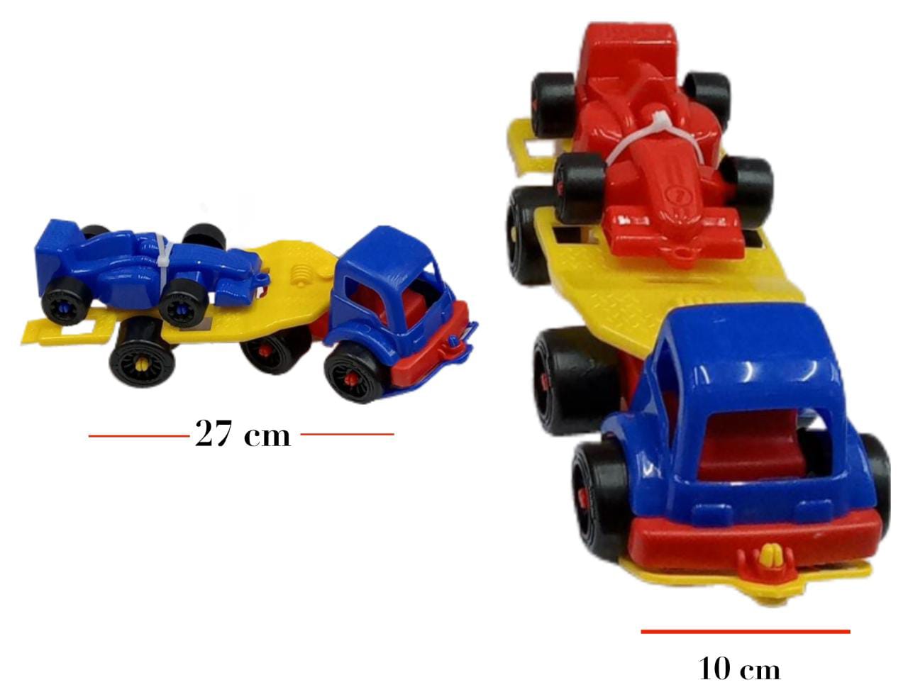 CAMION CON TRAILER + AUTO DE CARRERA F1 DURAVIT 27cm x 10cm 7839