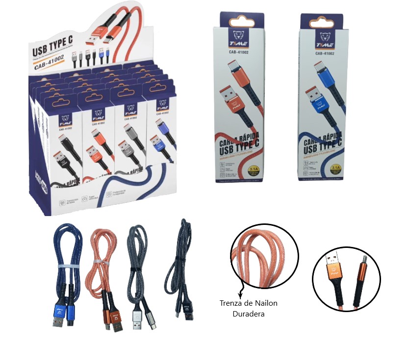 CAB-41012 CABLE MALLA TIPO C DATOS 3.1A X 1 UND CAB-41002