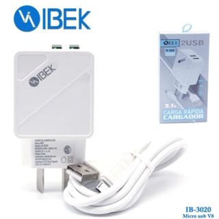 CARGADOR IBEK 3.1A MICRO-V8 CABLE DESMONTABLE          IB-3020