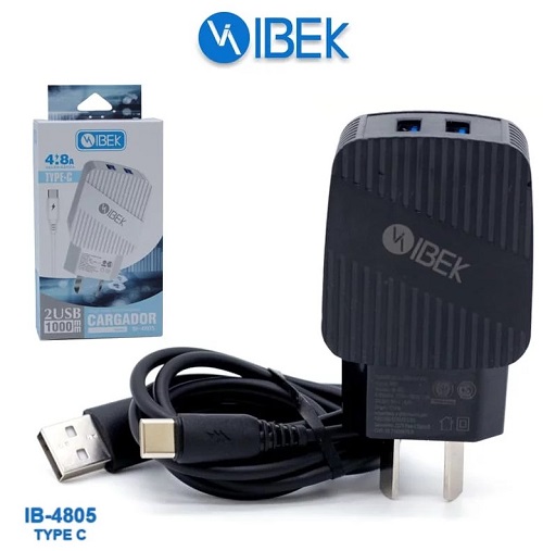 CARGADOR IBEK 4.8A CABLE DESMONTABLE TIPO C IB-4805