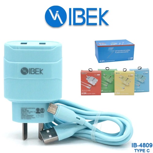 CARGADOR IBEK 4.8A TIPO C CABLE DESMONTABLE IB-4809