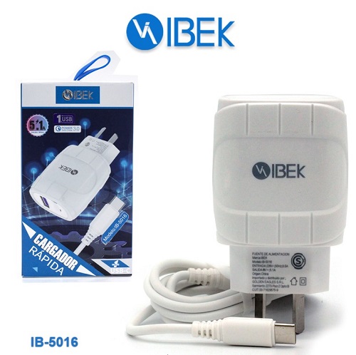 CARGADOR IBEK TIPO C 5.1A CARGA RAPIDA IB-5016