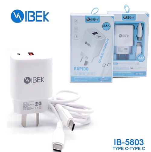 CARGADOR IBEK 5.8A CARGA CABLE TIPO C - TIPO C IB-5803