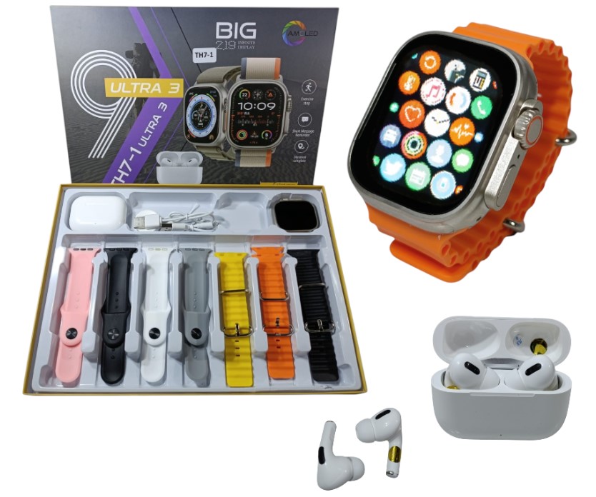 KIT AURICULAR Y RELOJ SMART C/MALLA INTERCAMBIABLE TH7-1