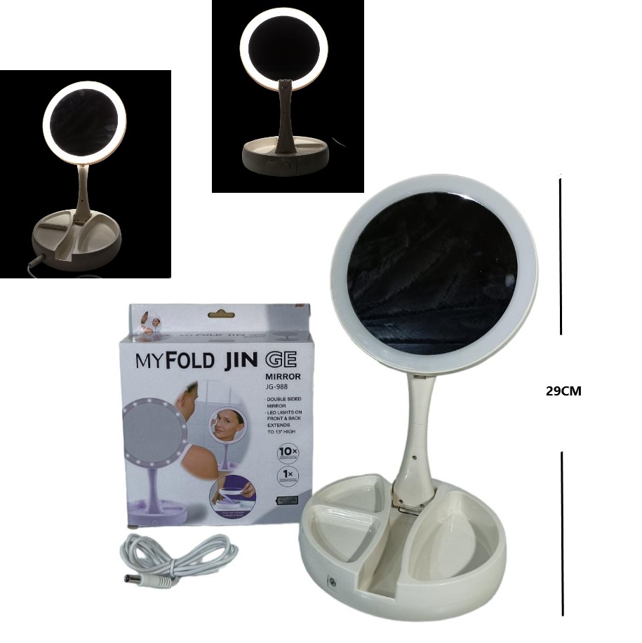 ESPEJO CON LUZ LED DOBLE LADO PLEGABLE 10x – 1x JG-988