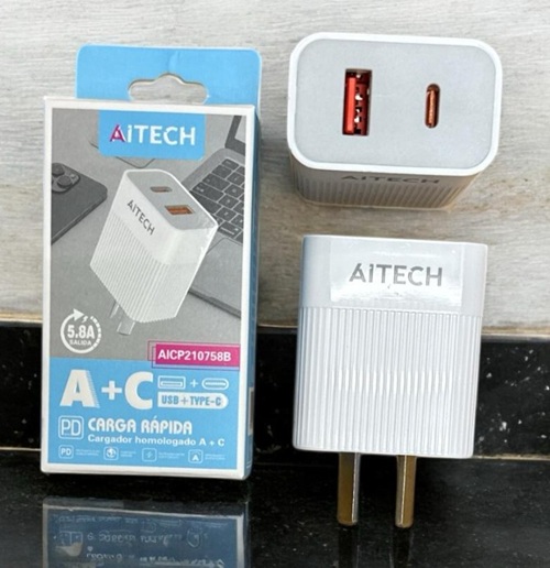 ADAPTADOR CARGADOR AITECH SALIDA TIPO C Y USB PD AICP210758B