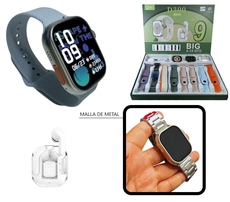 RELOJ INTELIGENTE SMART CON AURICULARES 8 EN 1 D300