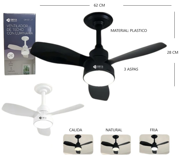 VENTILADOR DE TECHO C/LUZ FRIO/CALIDO/NATURAL 18W OR-CFL-7