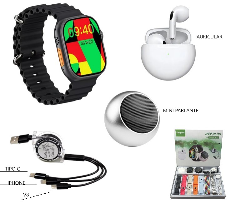 SET SMARTWATCH CON AURICULAR Y MINI PARLANTE