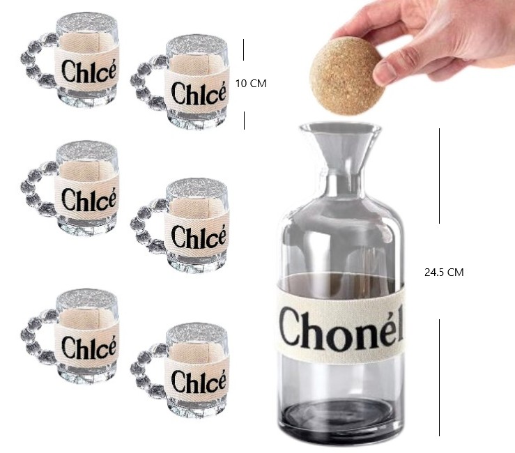 SET DE TAZAS Y BOTELLA DE VIDRIO 7PCS