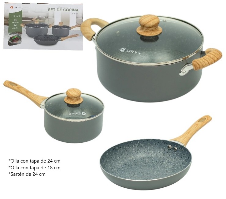 SET DE OLLAS MANGOS Y ASAS DE MADERA 5 PIEZAS