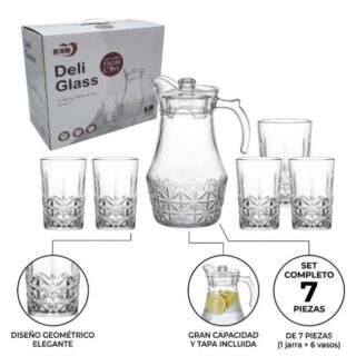 JARRA DE VIDRIO + 6 VASOS DE VIDRIO YZH-41D