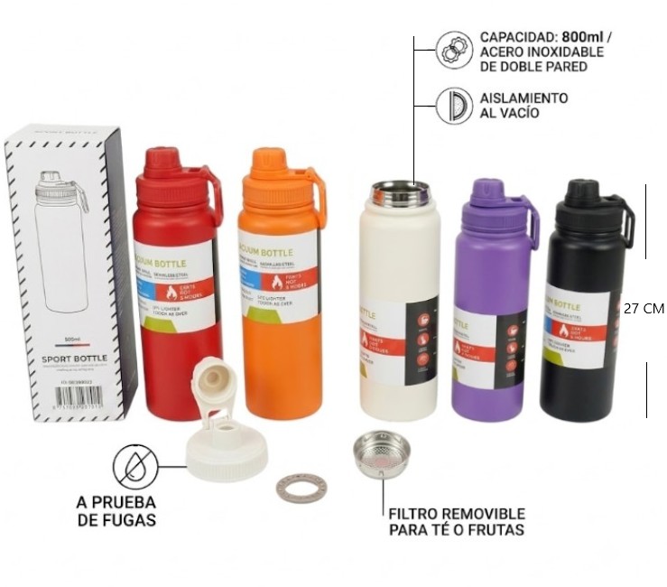 BOTELLA SPORT 800ml ACERO DOBLE PARED