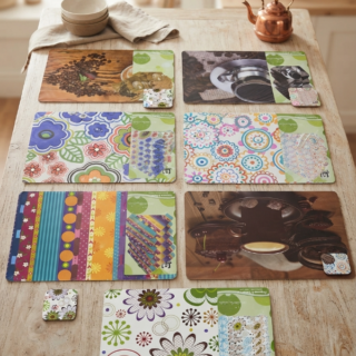Set individuales para 6 platos y 6 vasos con diseños 200335