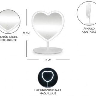 ESPEJO CORAZON MAQUILLAJE C/LUZ LED AJUSTABLE