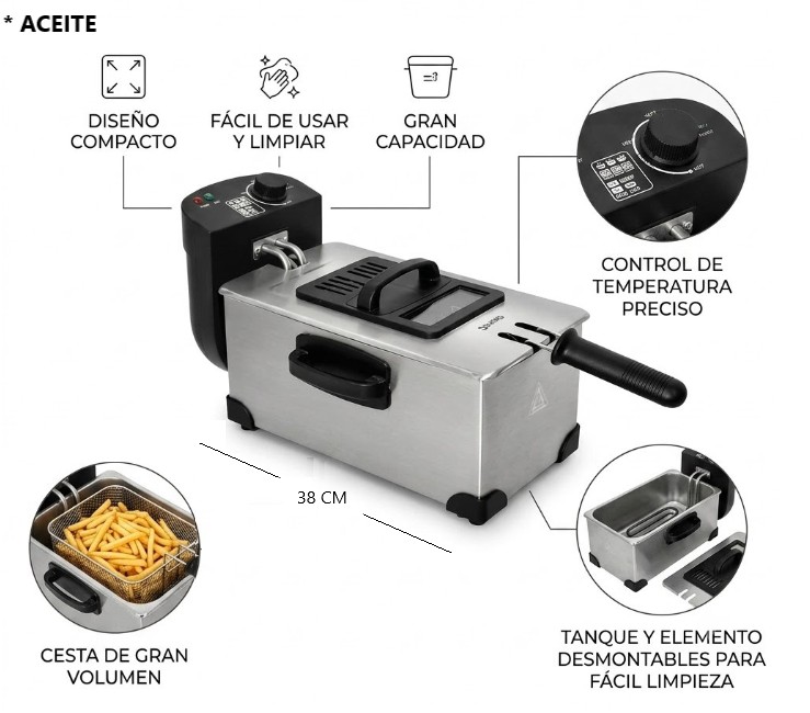 FREIDORA DE ACERO DE ACEITE 3LT 2000W