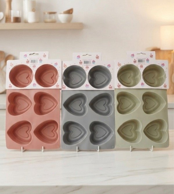 Set de silicona moldes con diseños corazón para 6 muffins 20261