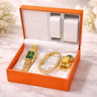 Juego reloj, pulsera y aros esmeralda con estuche SH-006