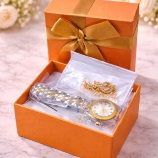 Juego reloj y collar dorado brilloso con estuche SH-005