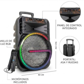 PARLANTE KARAOKE 15PLG RGB BT + 2 MIC