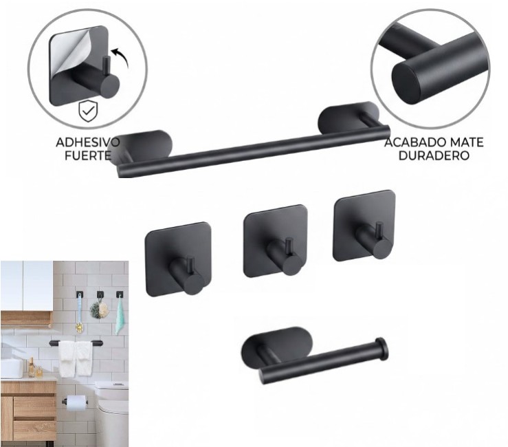 KIT X5 ACCESORIOS PARA BAÑO AUTOADHESIVOS