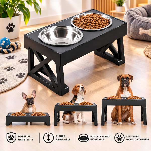 Mesa comedero y bebedero ajustable para mascotas