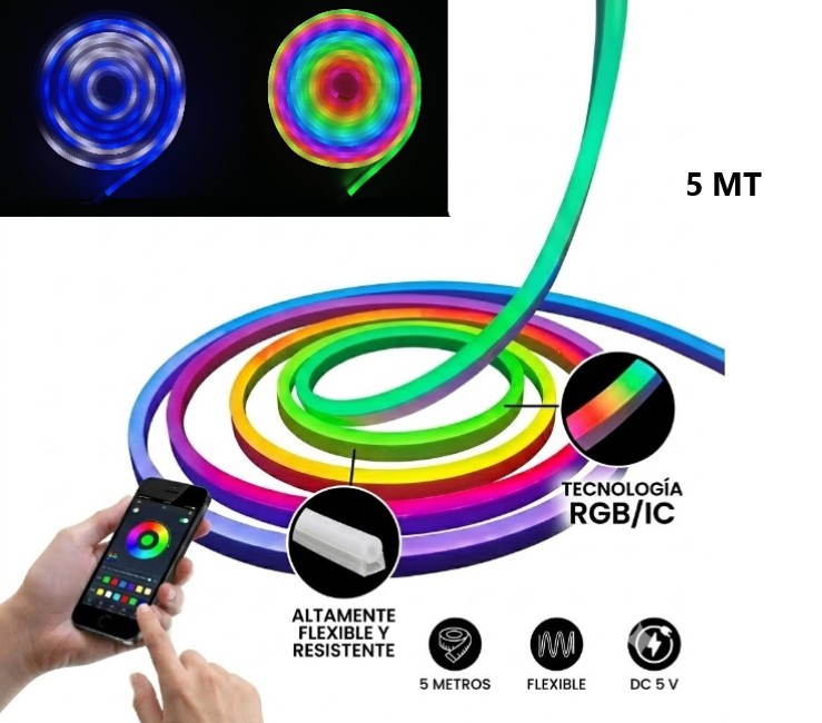 TIRA LED NEON RGB 5 MT C/APP C/CONTROL MELECH-478